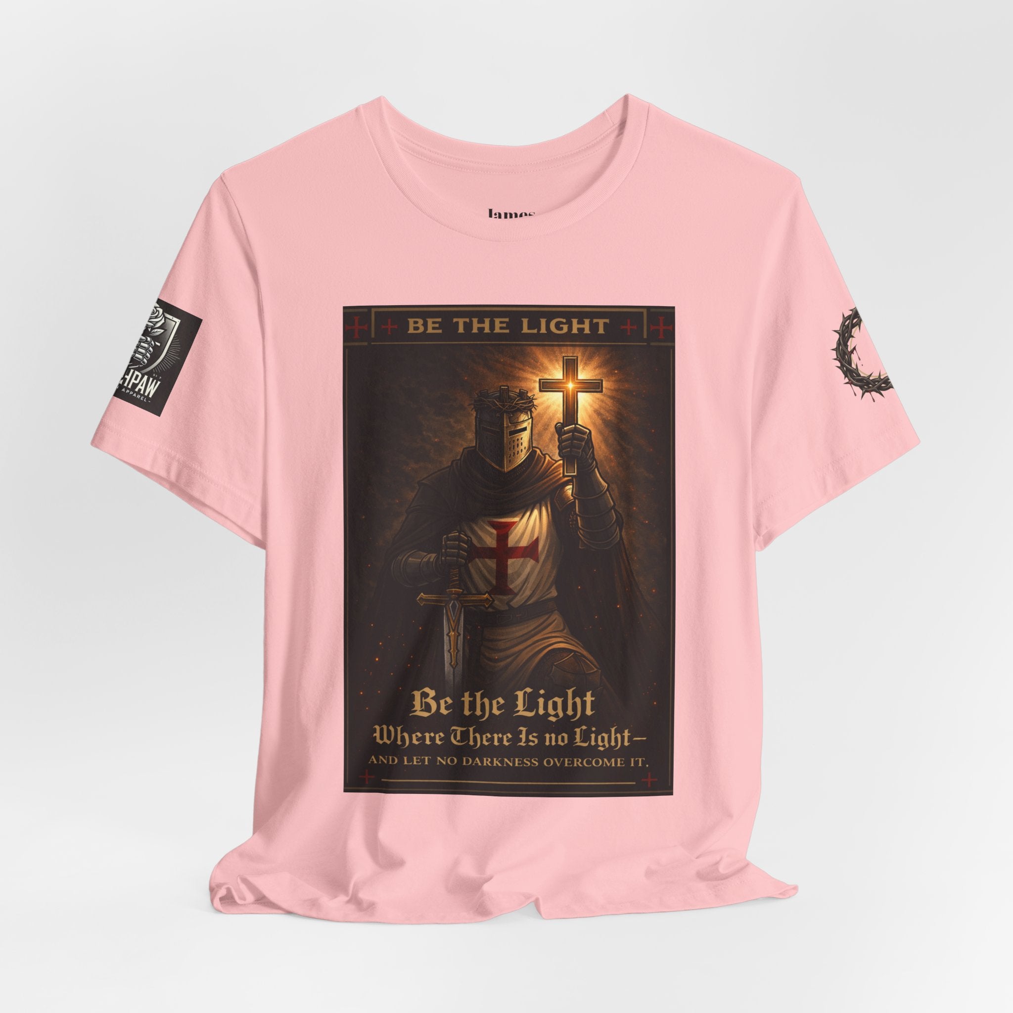 Christian Knight T-Shirt — "Be the Light" Crusader Graphic Tee (Don't Try Me Satan)