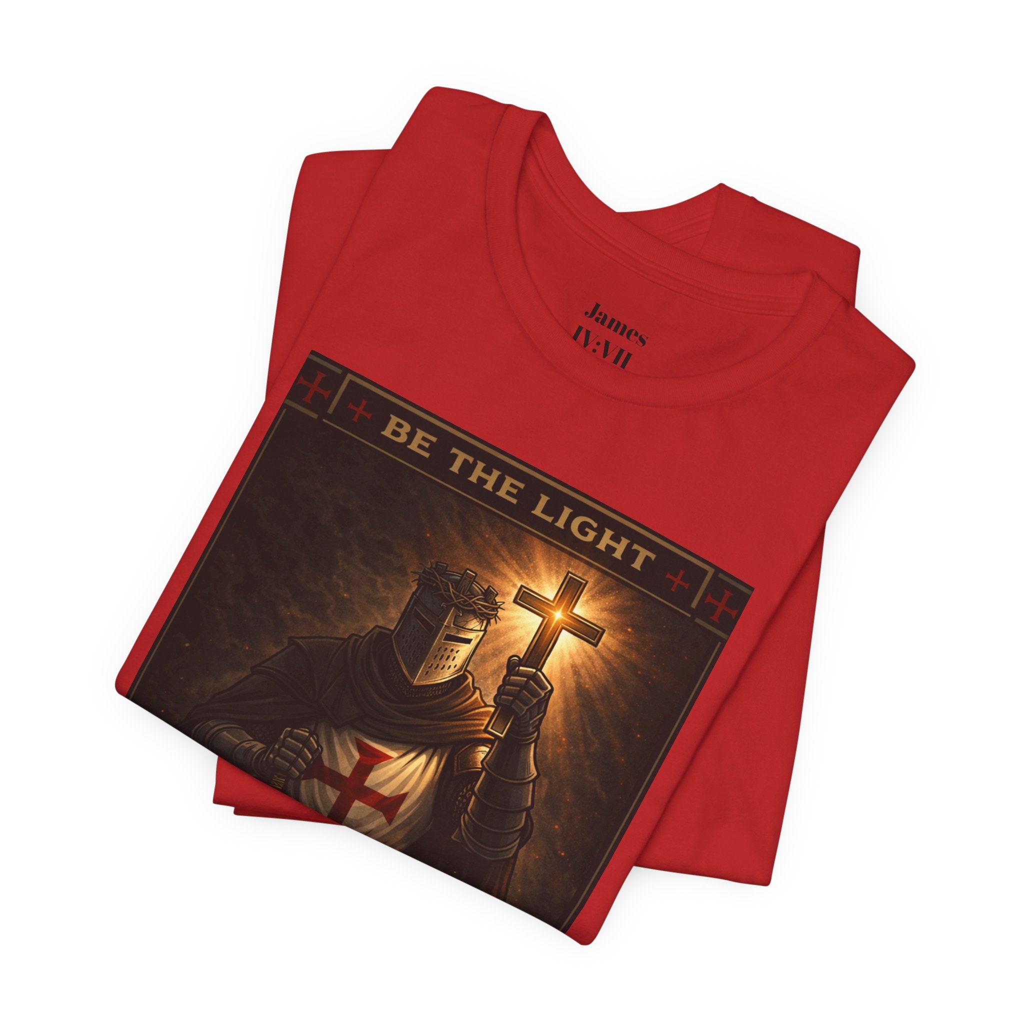 Christian Knight T-Shirt — "Be the Light" Crusader Graphic Tee (Don't Try Me Satan)