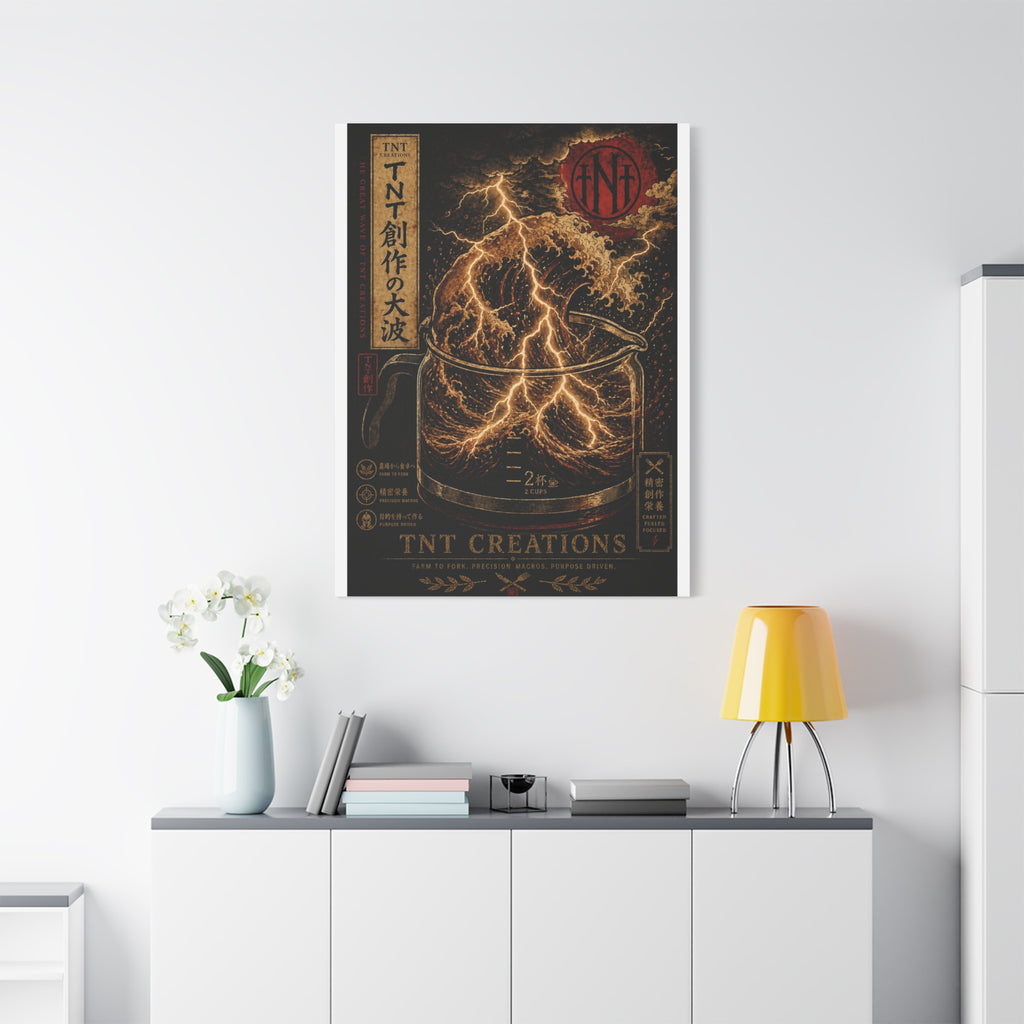 Lightning Coffee Canvas Print — Japanese Wave Espresso Art (Matte Stretched)