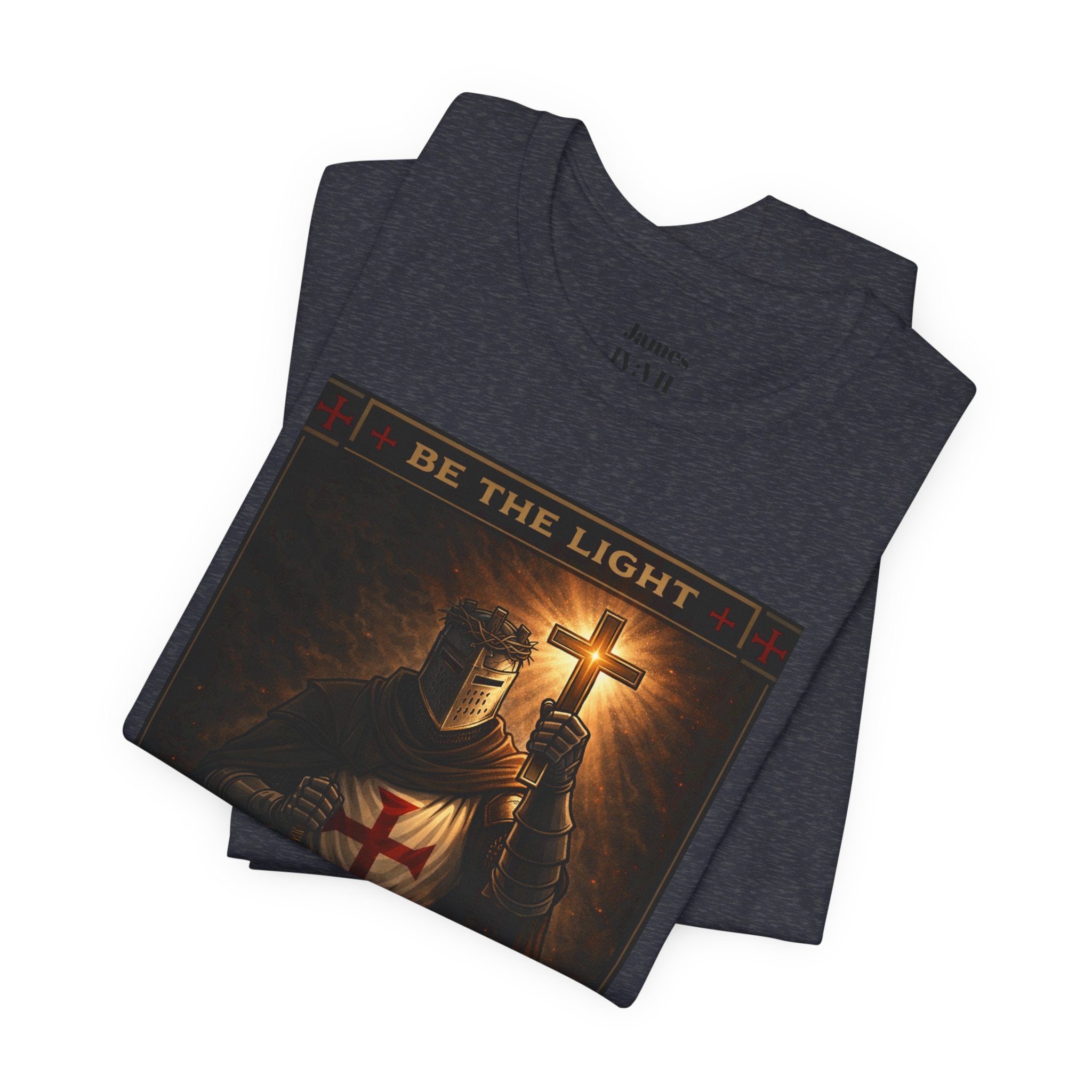 Christian Knight T-Shirt — "Be the Light" Crusader Graphic Tee (Don't Try Me Satan)