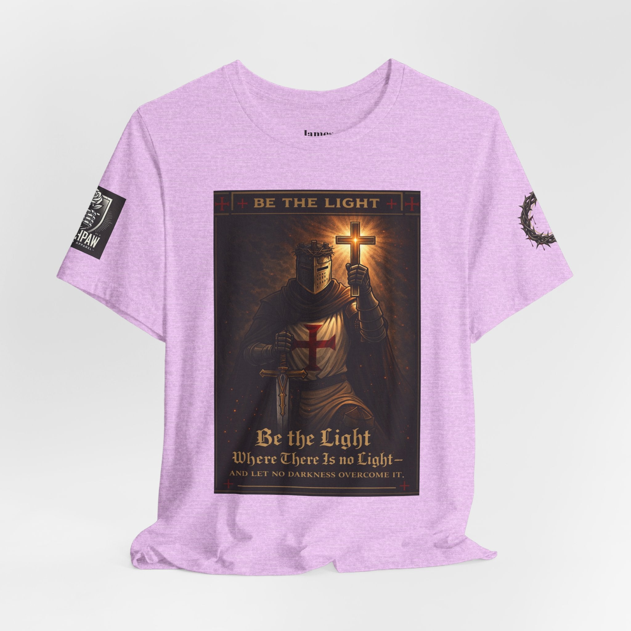 Christian Knight T-Shirt — "Be the Light" Crusader Graphic Tee (Don't Try Me Satan)