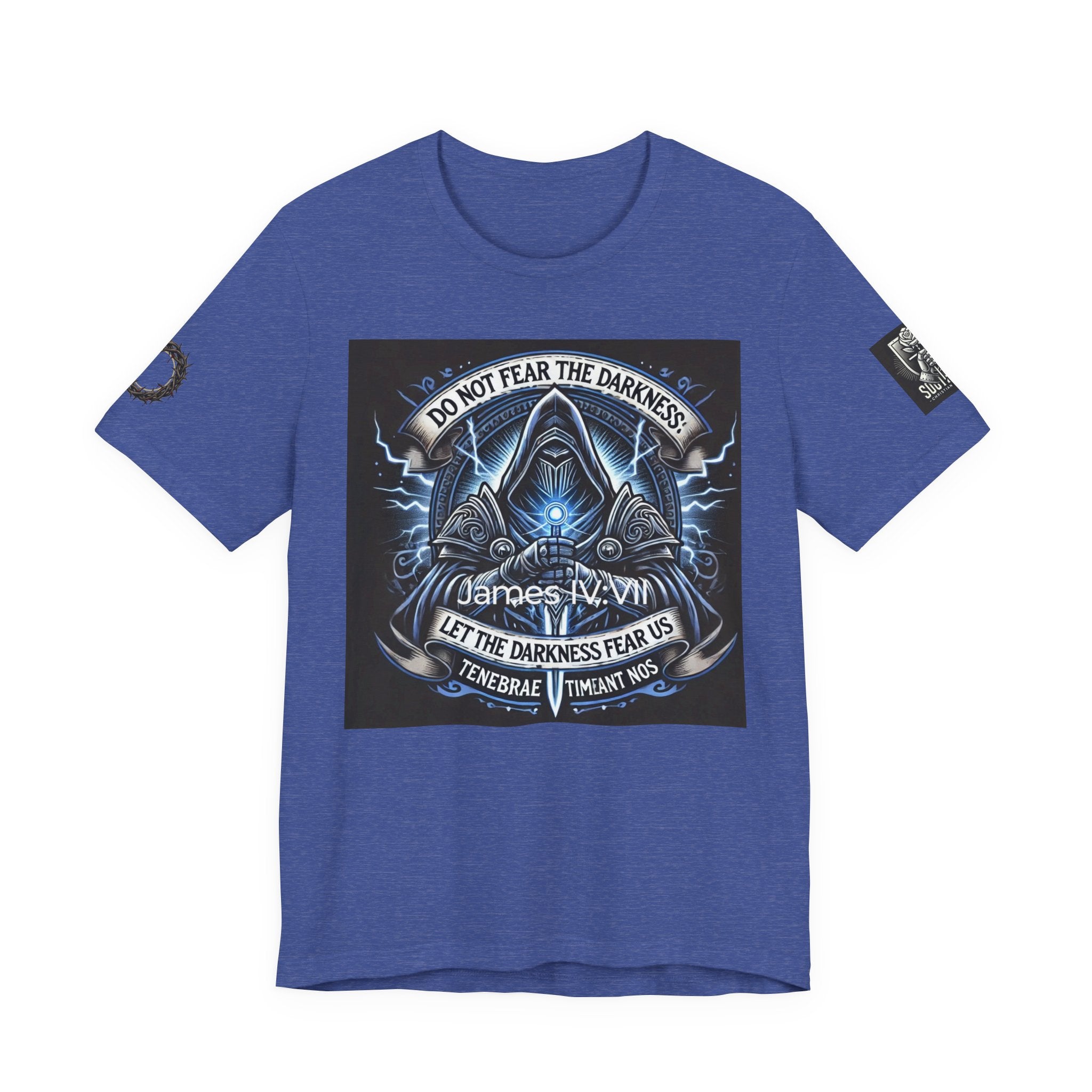 Do Not Fear the Darkness Graphic Tee — 'James IV:VII' Hooded Figure Shirt