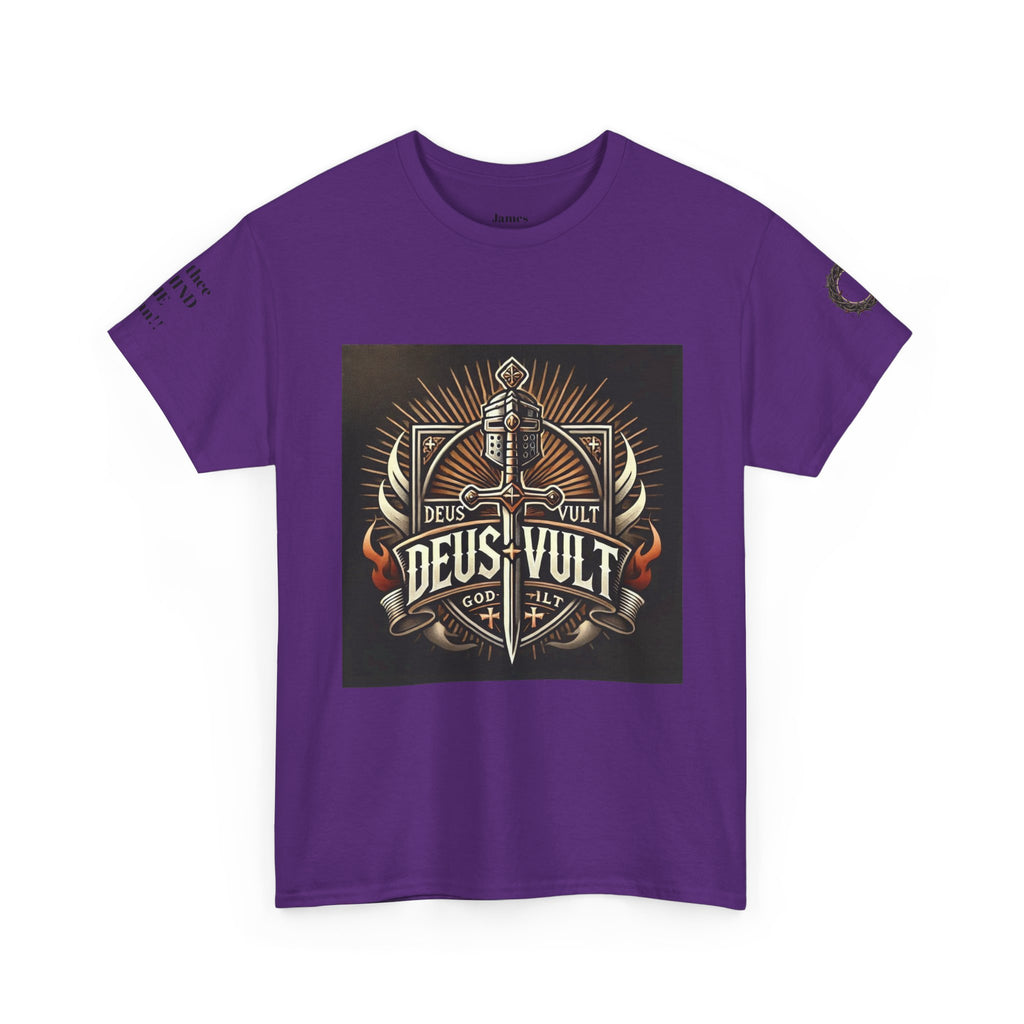 Deus Vult Sword T‑Shirt — Crusader Vintage Shield Design