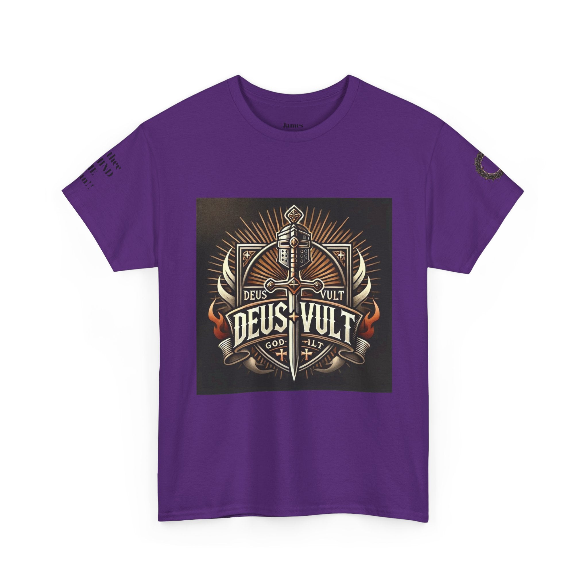 Deus Vult Sword T‑Shirt — Crusader Vintage Shield Design