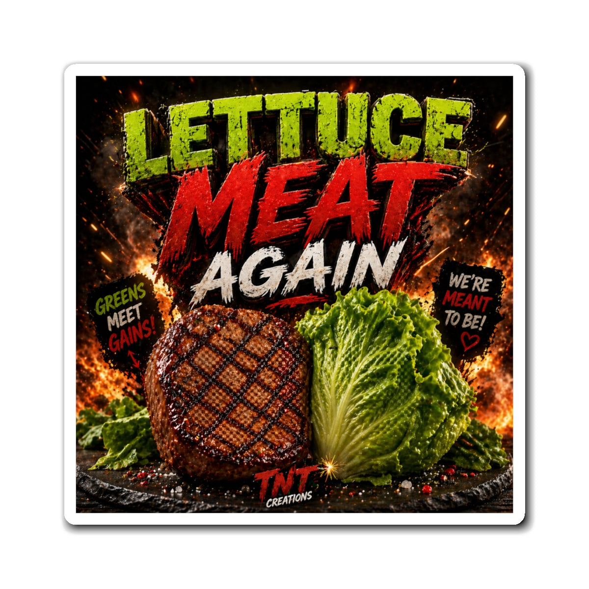 Lettuce Meat Again Magnet – Funny Veggie vs Steak Kitchen Fridge Magnet