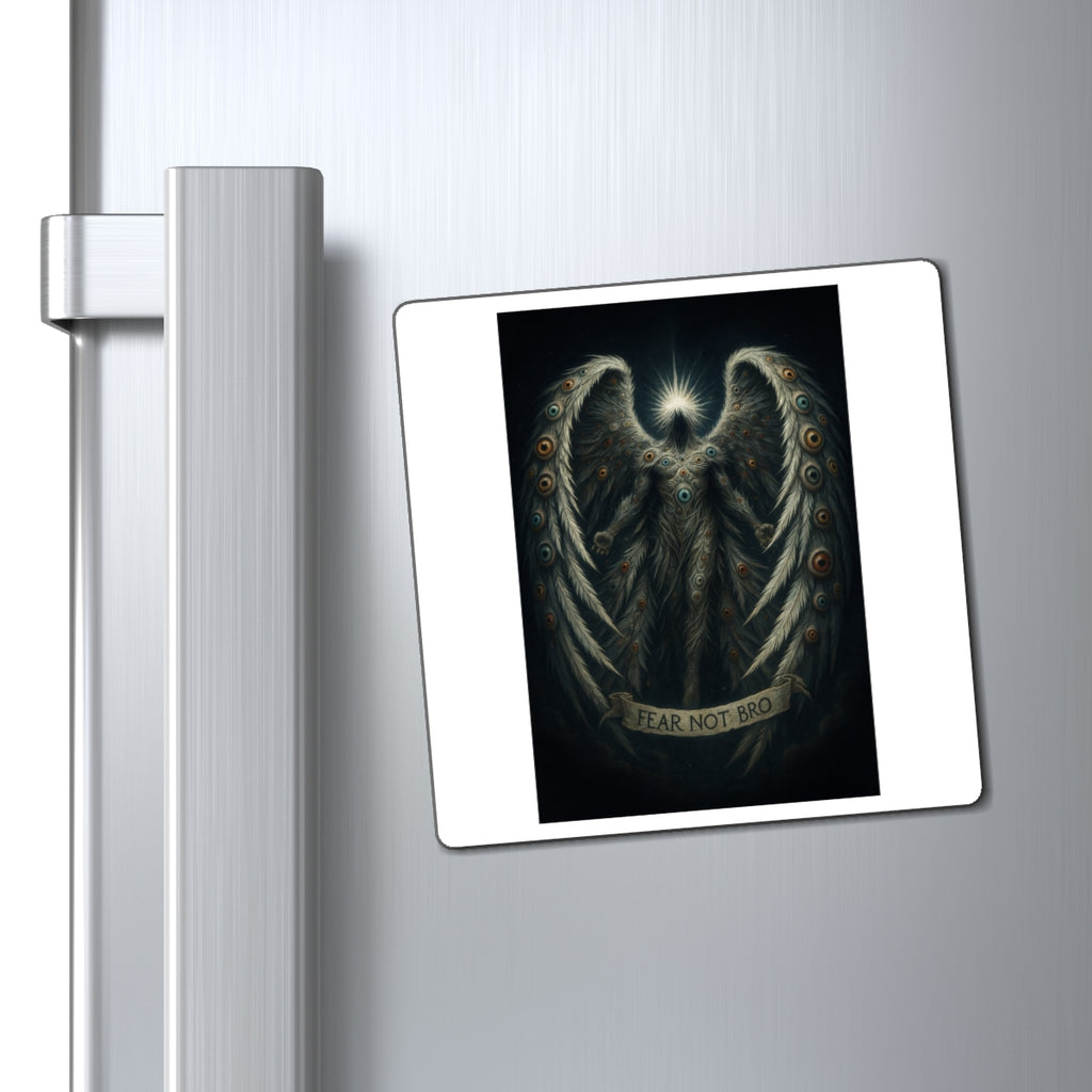 Angel Wings ‘Fear Not Bro’ Decorative Magnet — Dark Fantasy Refrigerator Art