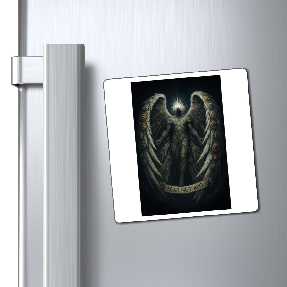 Angel Wings ‘Fear Not Bro’ Decorative Magnet — Dark Fantasy Refrigerator Art