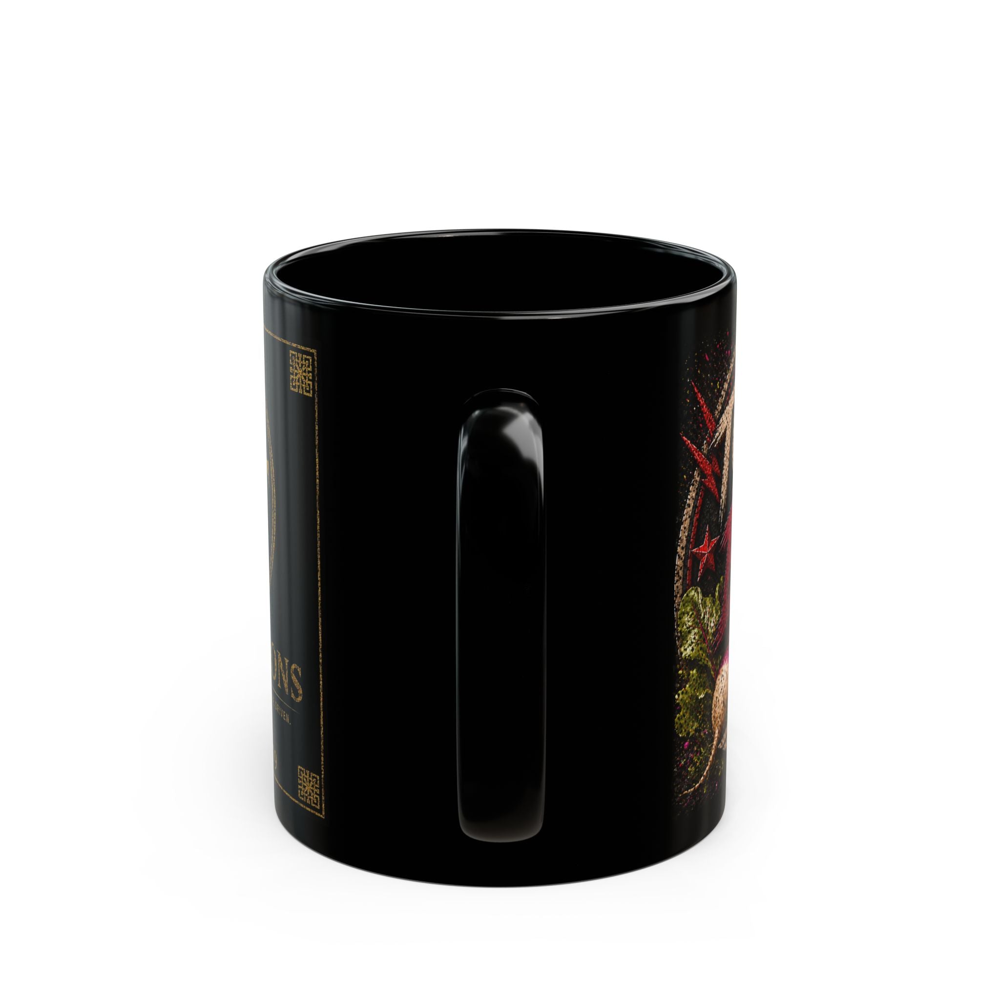 TNT Creations Black Ceramic Mug — Gothic Logo & Dark Floral Design (11oz/15oz)