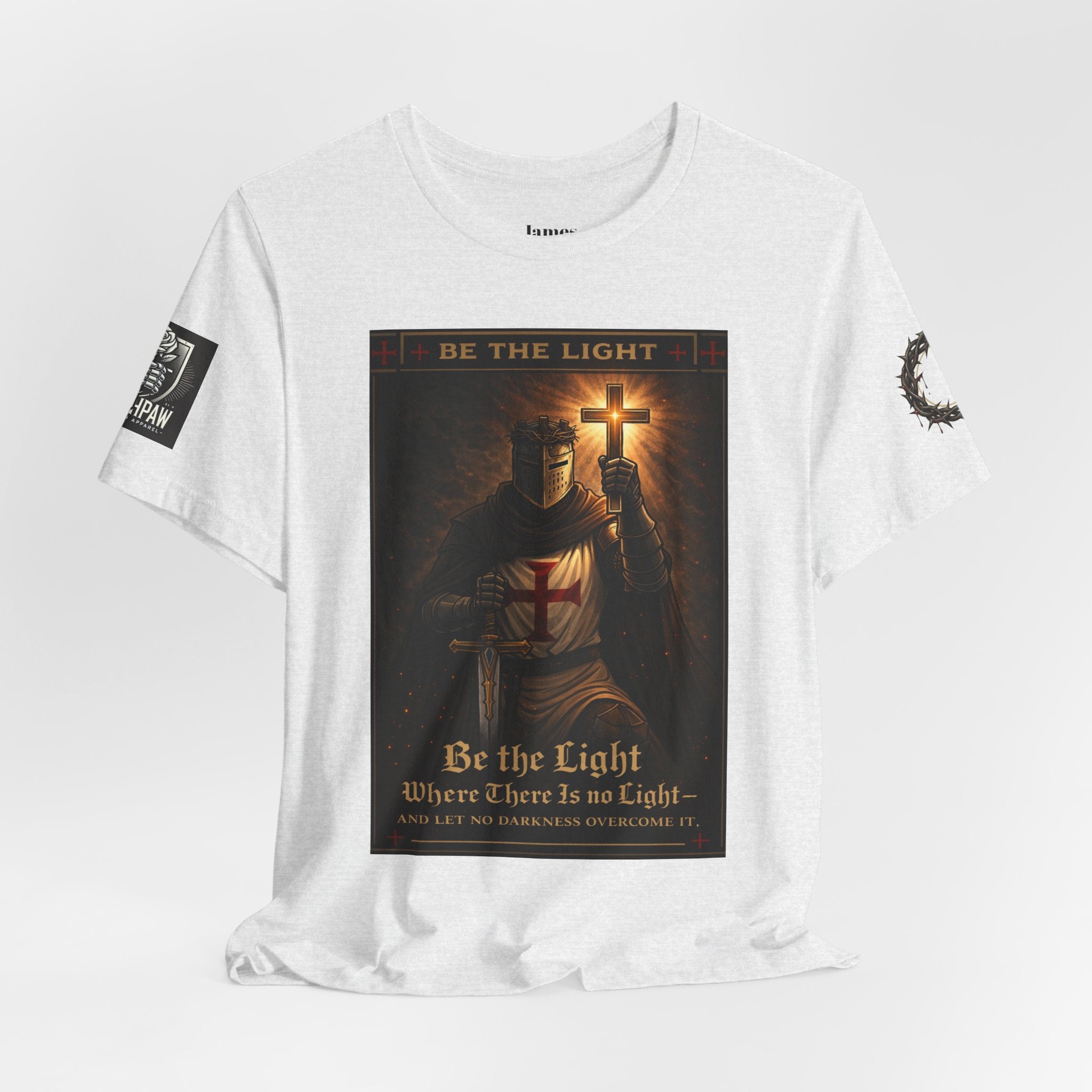 Christian Knight T-Shirt — "Be the Light" Crusader Graphic Tee (Don't Try Me Satan)
