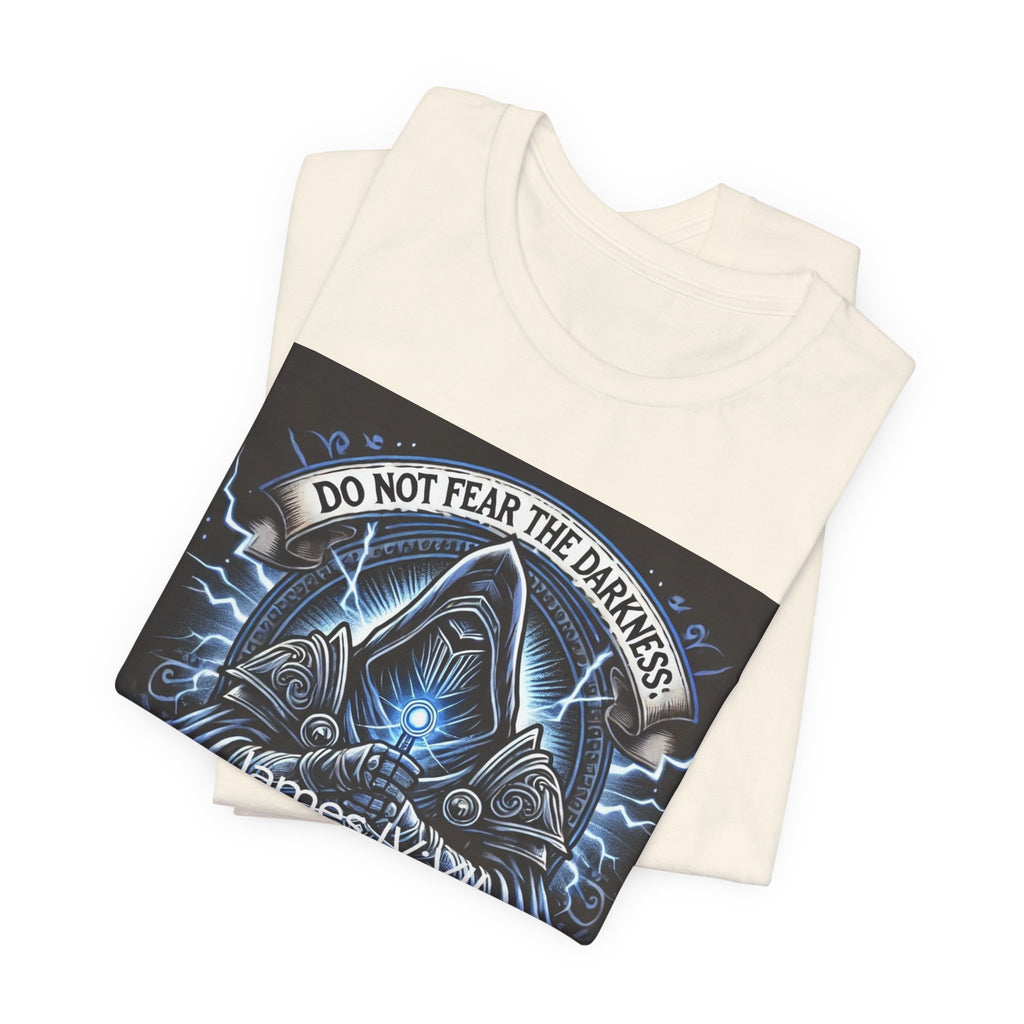 Do Not Fear the Darkness Graphic Tee — 'James IV:VII' Hooded Figure Shirt