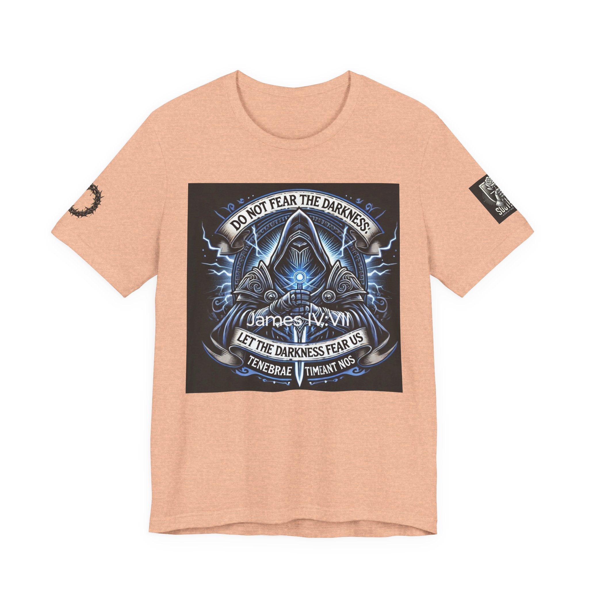 Do Not Fear the Darkness Graphic Tee — 'James IV:VII' Hooded Figure Shirt